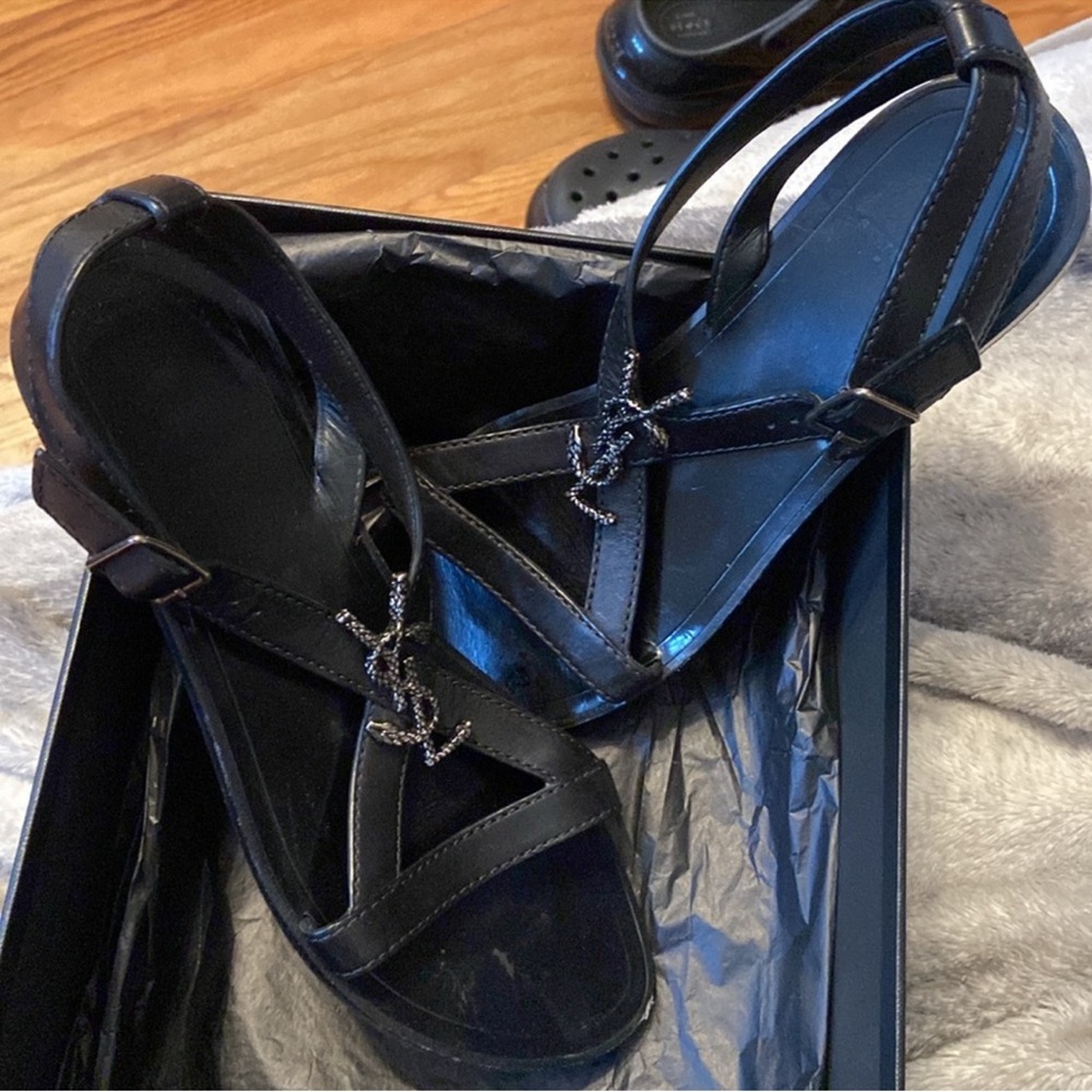 Saint Laurent Joson Pallad O Black Sandals sz 38.5 - Picture 11 of 15